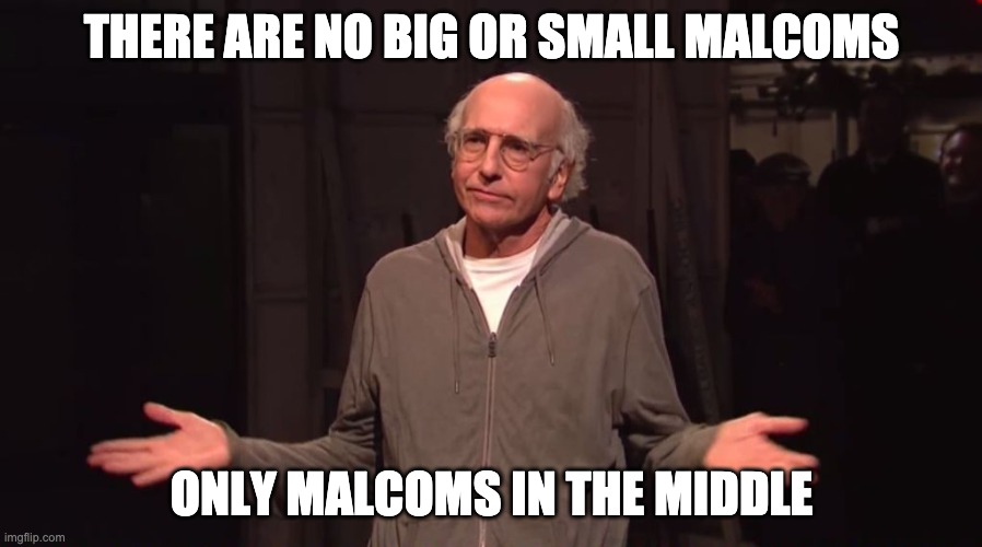 Malcom in the Medium | THERE ARE NO BIG OR SMALL MALCOMS; ONLY MALCOMS IN THE MIDDLE | image tagged in larry david snl | made w/ Imgflip meme maker