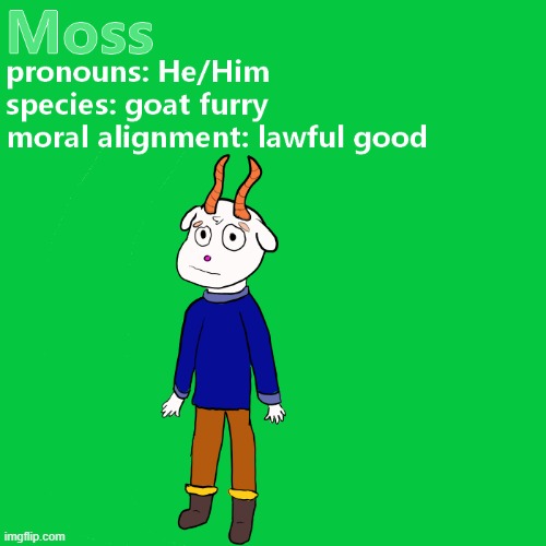 Moss, the goat furry (Q&A in comments) | image tagged in original character,furry,goat | made w/ Imgflip meme maker