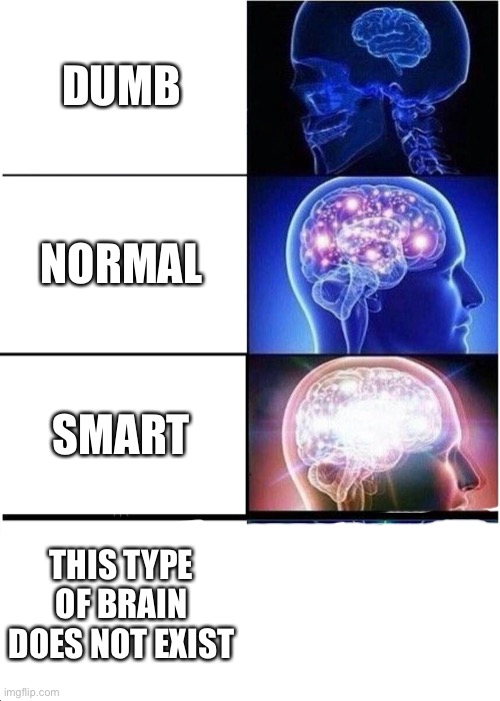 Expanding Brain | DUMB; NORMAL; SMART; THIS TYPE OF BRAIN DOES NOT EXIST | image tagged in memes,expanding brain | made w/ Imgflip meme maker