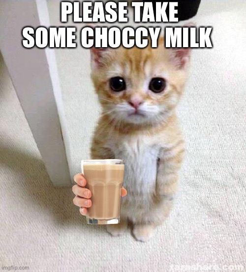 Choc mic | PLEASE TAKE SOME CHOCCY MILK | image tagged in memes,cute cat | made w/ Imgflip meme maker