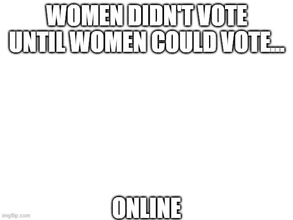 Voting online be like | ONLINE; WOMEN DIDN'T VOTE UNTIL WOMEN COULD VOTE... | image tagged in blank white template | made w/ Imgflip meme maker
