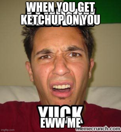 eww  | WHEN YOU GET KETCHUP ON YOU; EWW ME | image tagged in eww | made w/ Imgflip meme maker