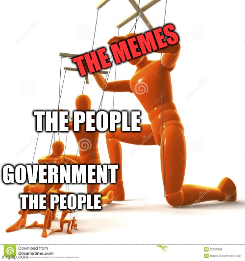 Ronald reagan intensifies | THE MEMES; THE PEOPLE; GOVERNMENT; THE PEOPLE | image tagged in puppet hierarchy,ronald reagan | made w/ Imgflip meme maker
