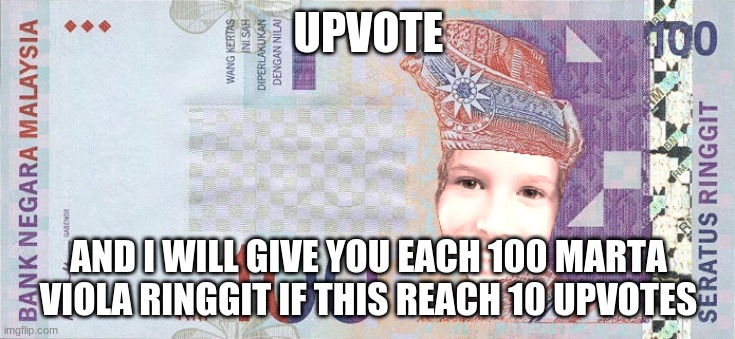 Upvote and you get 24 dollars each | UPVOTE; AND I WILL GIVE YOU EACH 100 MARTA VIOLA RINGGIT IF THIS REACH 10 UPVOTES | image tagged in memes,upvote begging,mr beast | made w/ Imgflip meme maker