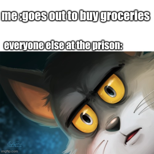 tell me if repost i will tek  this meme down if its repost | me :goes out to buy groceries; everyone else at the prison: | image tagged in unsettled tom stylized | made w/ Imgflip meme maker