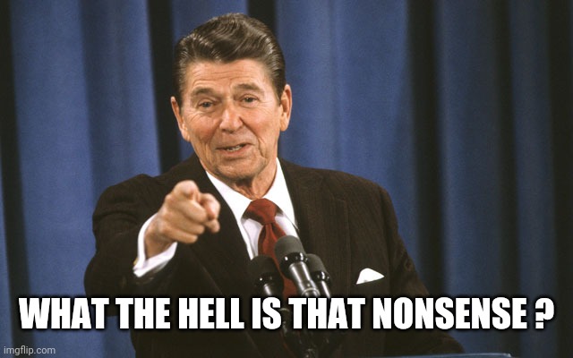 reagan asks | WHAT THE HELL IS THAT NONSENSE ? | image tagged in reagan asks | made w/ Imgflip meme maker