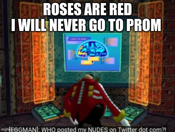 ROSES ARE RED
I WILL NEVER GO TO PROM | made w/ Imgflip meme maker