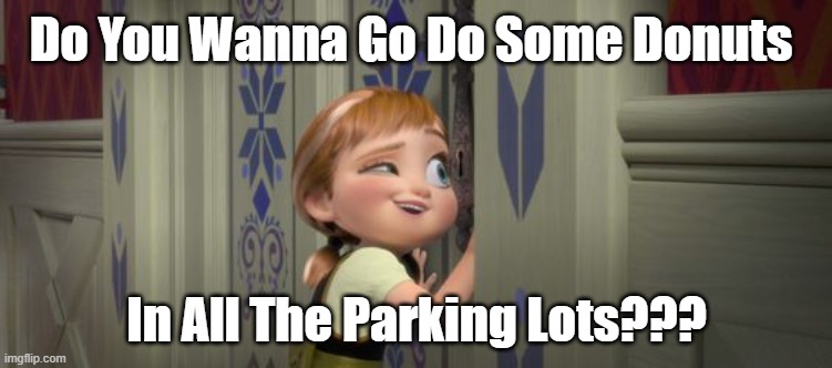 Donuts | Do You Wanna Go Do Some Donuts; In All The Parking Lots??? | image tagged in do you want to build a snowman | made w/ Imgflip meme maker