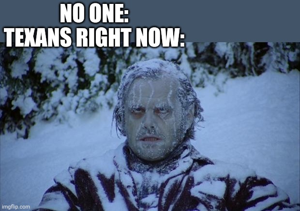 Note: this meme was made on Feb 15 2021 when f****** texas got snow | NO ONE:
TEXANS RIGHT NOW: | image tagged in cold,texas,snow | made w/ Imgflip meme maker