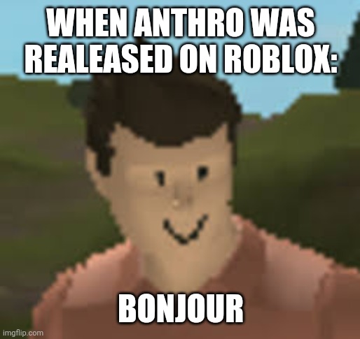 Roblox Anthro | WHEN ANTHRO WAS REALEASED ON ROBLOX:; BONJOUR | image tagged in roblox anthro | made w/ Imgflip meme maker