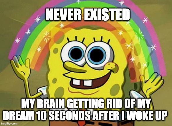 Mr.Bob | NEVER EXISTED; MY BRAIN GETTING RID OF MY DREAM 10 SECONDS AFTER I WOKE UP | image tagged in memes,imagination spongebob | made w/ Imgflip meme maker