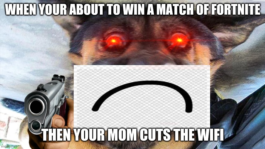 :( | WHEN YOUR ABOUT TO WIN A MATCH OF FORTNITE; THEN YOUR MOM CUTS THE WIFI | image tagged in funny | made w/ Imgflip meme maker