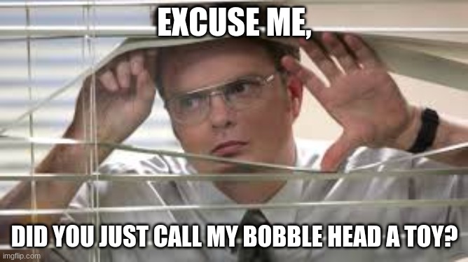 this not a toy | EXCUSE ME, DID YOU JUST CALL MY BOBBLE HEAD A TOY? | image tagged in bobble heads,not toys | made w/ Imgflip meme maker