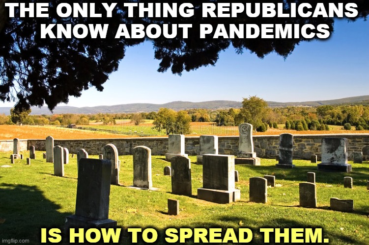THE ONLY THING REPUBLICANS 
KNOW ABOUT PANDEMICS; IS HOW TO SPREAD THEM. | image tagged in gop,republicans,pandemic,covid-19,coronavirus,incompetence | made w/ Imgflip meme maker