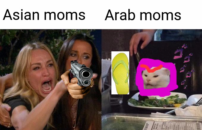 Woman Yelling At Cat |  Asian moms; Arab moms | image tagged in memes,woman yelling at cat,arab,asain | made w/ Imgflip meme maker