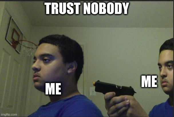 Trust Nobody, Not Even Yourself | TRUST NOBODY ME ME | image tagged in trust nobody not even yourself | made w/ Imgflip meme maker