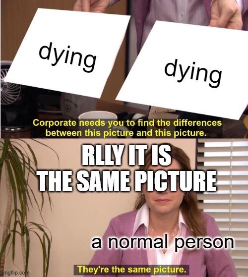 They're The Same Picture | dying; dying; RLLY IT IS THE SAME PICTURE; a normal person | image tagged in memes,they're the same picture | made w/ Imgflip meme maker