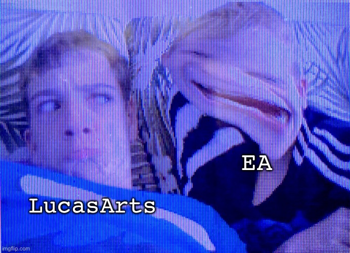 LucasArts made great video games | EA; LucasArts | image tagged in weird kid,funny,memes,george lucas,star wars | made w/ Imgflip meme maker