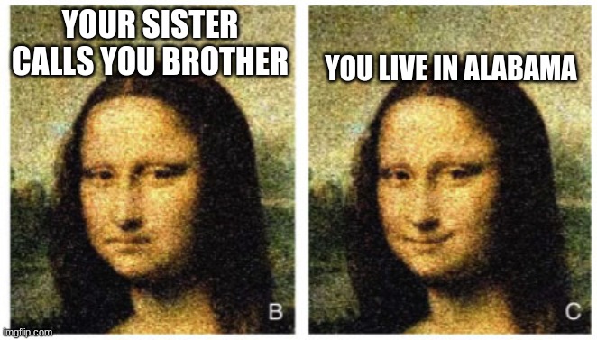 SWEET HOME ALABAMA! | YOU LIVE IN ALABAMA; YOUR SISTER CALLS YOU BROTHER | image tagged in lol,lel,step bro,alabama,funny | made w/ Imgflip meme maker