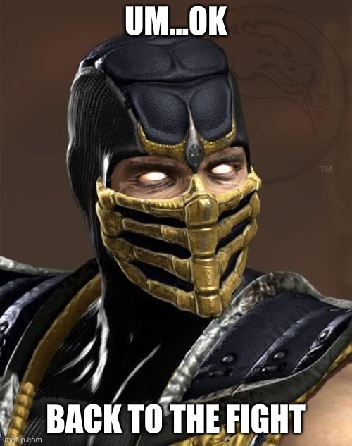 Scorpion | UM...OK BACK TO THE FIGHT | image tagged in scorpion | made w/ Imgflip meme maker