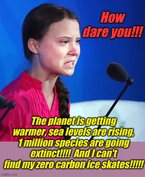 Ecofascist Greta Thunberg | How dare you!!! The planet is getting warmer, sea levels are rising, 1 million species are going extinct!!!!  And I can't find my zero carbo | image tagged in ecofascist greta thunberg | made w/ Imgflip meme maker