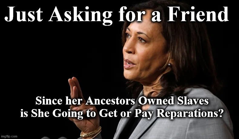 HARRIS | Just Asking for a Friend; Since her Ancestors Owned Slaves is She Going to Get or Pay Reparations? | image tagged in harris | made w/ Imgflip meme maker