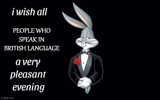 oi |  PEOPLE WHO SPEAK IN BRITISH LANGUAGE | image tagged in i wish all the x a very pleasant evening | made w/ Imgflip meme maker