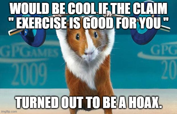 WISHFUL THINKING |  WOULD BE COOL IF THE CLAIM " EXERCISE IS GOOD FOR YOU "; TURNED OUT TO BE A HOAX. | image tagged in funny exercise | made w/ Imgflip meme maker