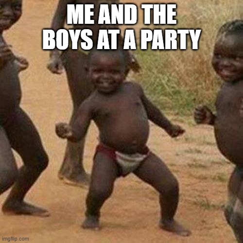 Party | ME AND THE BOYS AT A PARTY | image tagged in memes,third world success kid,me and the boys | made w/ Imgflip meme maker