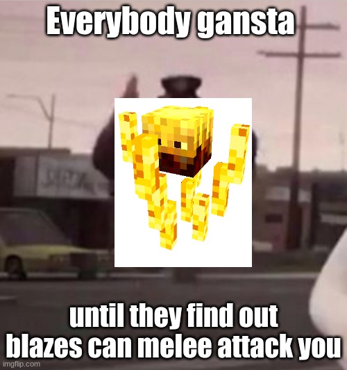 Everybody gangsta until | Everybody gansta; until they find out blazes can melee attack you | image tagged in everybody gangsta until | made w/ Imgflip meme maker