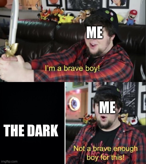 i am brave boy | ME; ME; THE DARK | image tagged in jontron | made w/ Imgflip meme maker