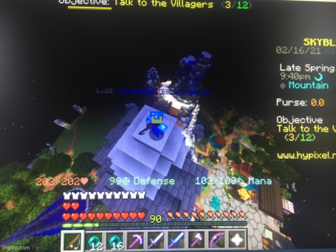 The top of hypixel skyblock | image tagged in why am i doing this,i had to grind for this view maybe | made w/ Imgflip meme maker