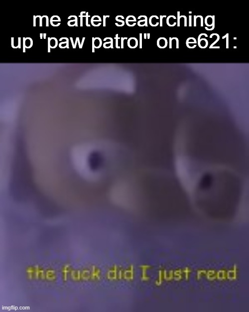 The fuck did I just read | me after seacrching up "paw patrol" on e621: | image tagged in the fuck did i just read | made w/ Imgflip meme maker