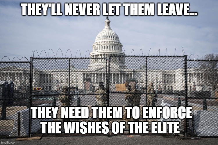 Washington D.C. | THEY'LL NEVER LET THEM LEAVE... THEY NEED THEM TO ENFORCE THE WISHES OF THE ELITE | image tagged in washington d c | made w/ Imgflip meme maker