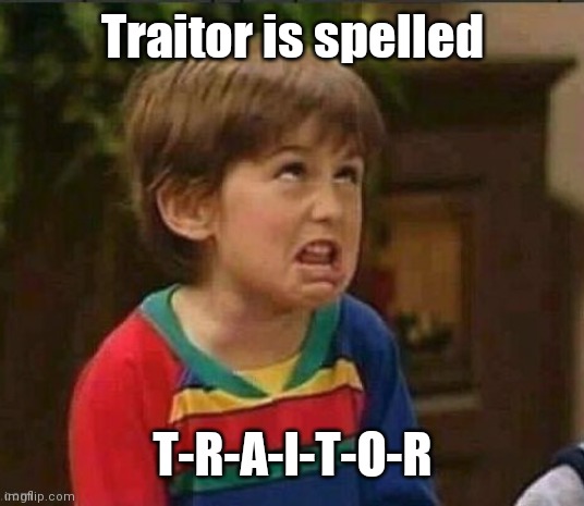 Sarcastic kid | Traitor is spelled T-R-A-I-T-O-R | image tagged in sarcastic kid | made w/ Imgflip meme maker