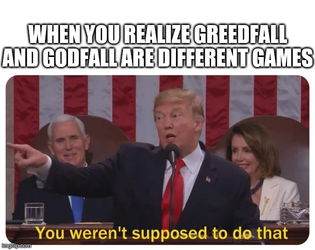 Why? | WHEN YOU REALIZE GREEDFALL AND GODFALL ARE DIFFERENT GAMES | image tagged in trump you weren't supposed to do that,greedfall,godfall,games,devs,wtf | made w/ Imgflip meme maker