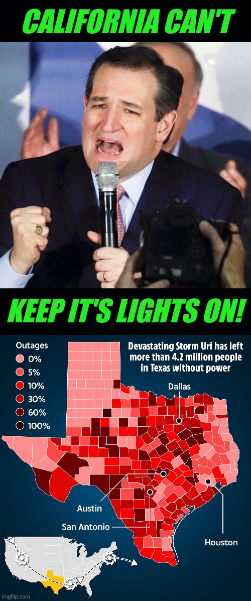 pay no attention to that man behind the curtain | CALIFORNIA CAN'T; KEEP IT'S LIGHTS ON! | image tagged in ted cruz singing,conservative hypocrisy,renewable energy,whining,texas | made w/ Imgflip meme maker
