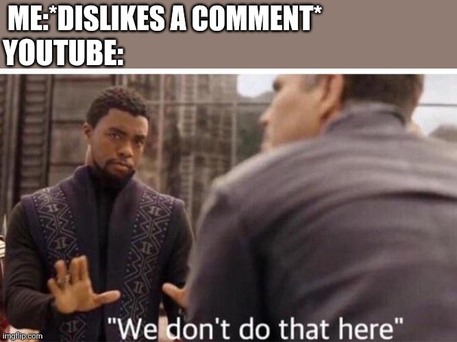 We dont do that here | YOUTUBE:; ME:*DISLIKES A COMMENT* | image tagged in we dont do that here,end game,youtube | made w/ Imgflip meme maker