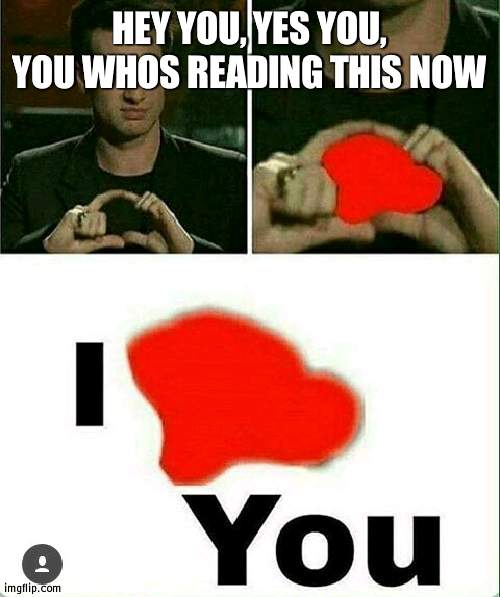 i love you | HEY YOU, YES YOU, YOU WHOS READING THIS NOW | image tagged in i love you | made w/ Imgflip meme maker