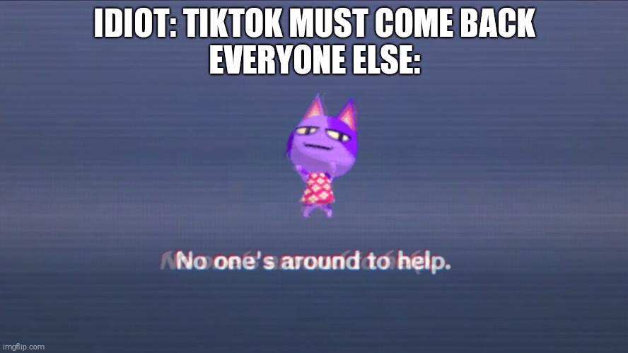 This will help fight tiktok | IDIOT: TIKTOK MUST COME BACK
EVERYONE ELSE: | image tagged in no one's around to help,tik tok sucks,animal crossing | made w/ Imgflip meme maker