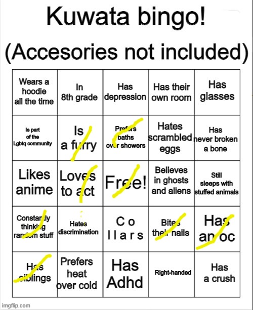 I marked the ones that are me | image tagged in bingo,msmg,love it | made w/ Imgflip meme maker