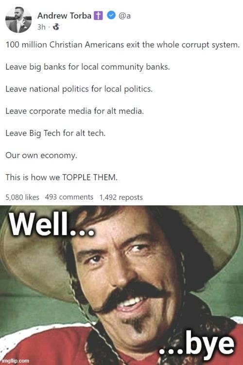Andrew Torba, founder of Gab, is a Christian separatist who advocates passive secession from mainstream American life. | image tagged in gab andrew torba,tombstone curly bill well bye unfollow,christian,alt right,right wing,social media | made w/ Imgflip meme maker