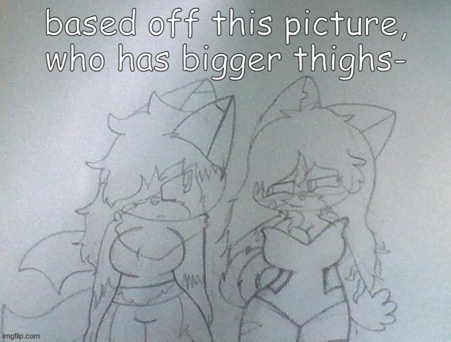 Im totally not going to use your guy's answers for a part of the manga- | based off this picture, who has bigger thighs- | made w/ Imgflip meme maker