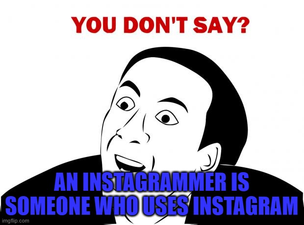 Instagrammers are people who use Instagram | AN INSTAGRAMMER IS SOMEONE WHO USES INSTAGRAM | image tagged in memes,you don't say,instagram,instagrammer,instagrammers | made w/ Imgflip meme maker