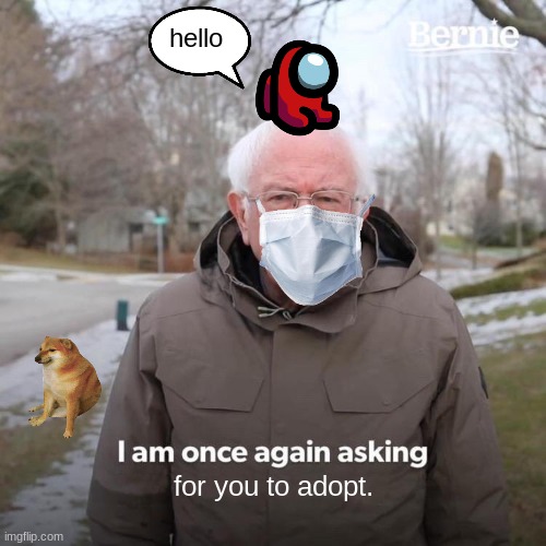 yep. | hello; for you to adopt. | image tagged in memes,bernie i am once again asking for your support,adoption | made w/ Imgflip meme maker
