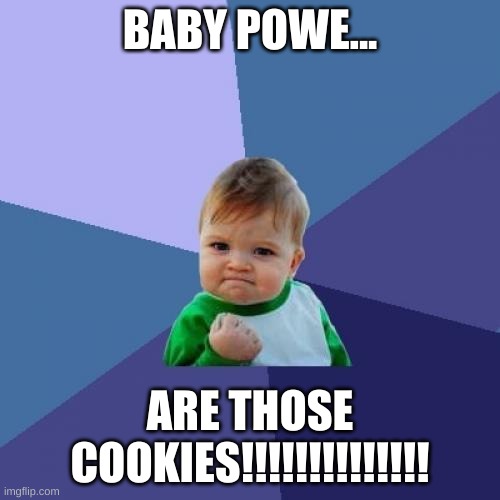 Success Kid | BABY POWE... ARE THOSE COOKIES!!!!!!!!!!!!!! | image tagged in memes,success kid | made w/ Imgflip meme maker