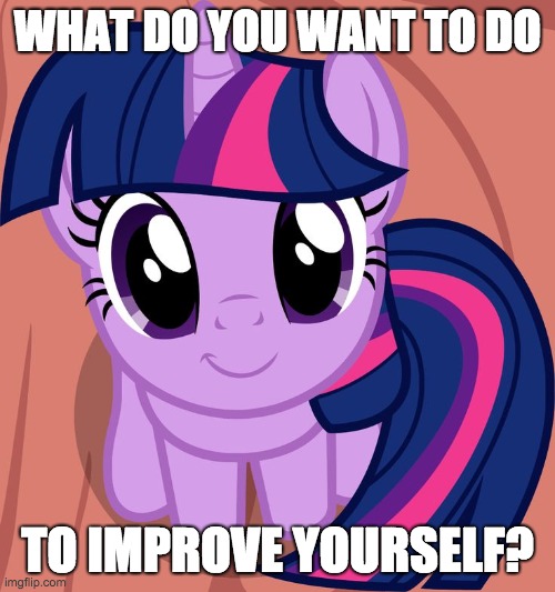 What goals do you have in mind to make yourself a better person? | WHAT DO YOU WANT TO DO; TO IMPROVE YOURSELF? | image tagged in twilight is interested,memes,self improvement | made w/ Imgflip meme maker