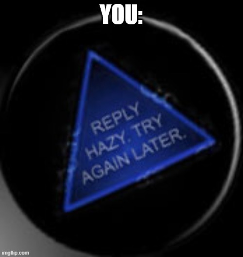Reply hazy try again later | YOU: | image tagged in reply hazy try again later | made w/ Imgflip meme maker