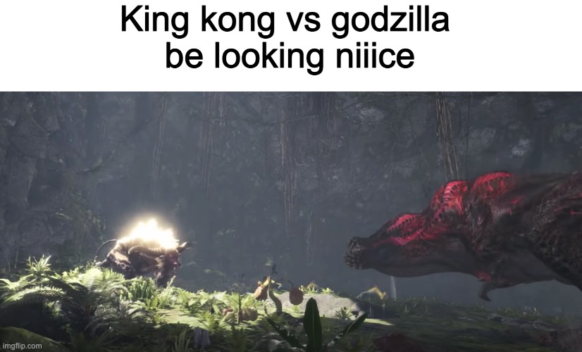 Nice | King kong vs godzilla 
be looking niiice | image tagged in memes,godzilla,king kong,monster hunter,gaming | made w/ Imgflip meme maker