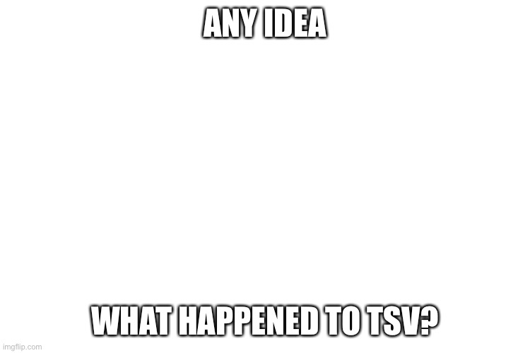 Havent seen him in 4ever | ANY IDEA; WHAT HAPPENED TO TSV? | image tagged in tsv,wth,wtf,happened | made w/ Imgflip meme maker